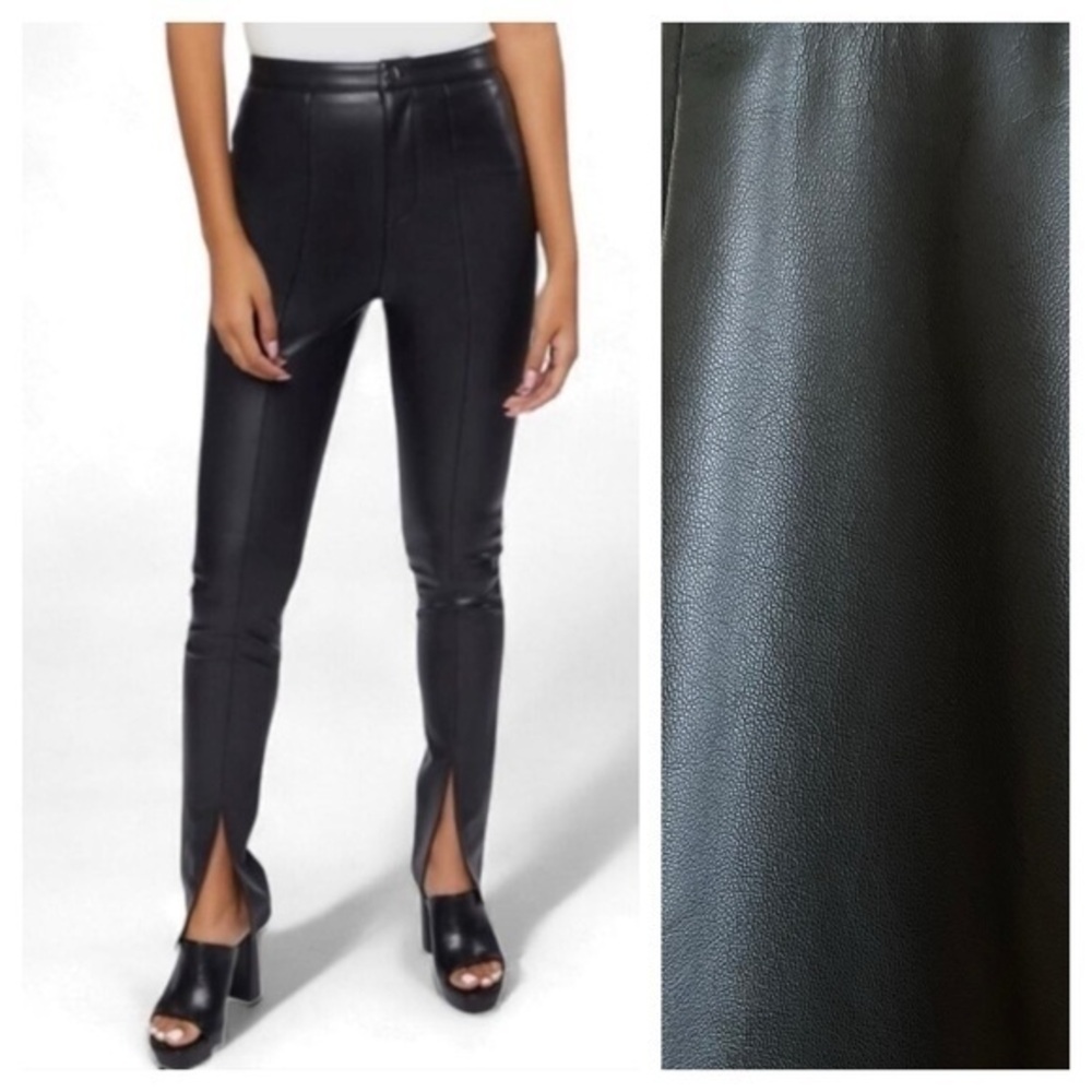 Jason Wu Black Vegan Faux Leather Split Hem Pants Small